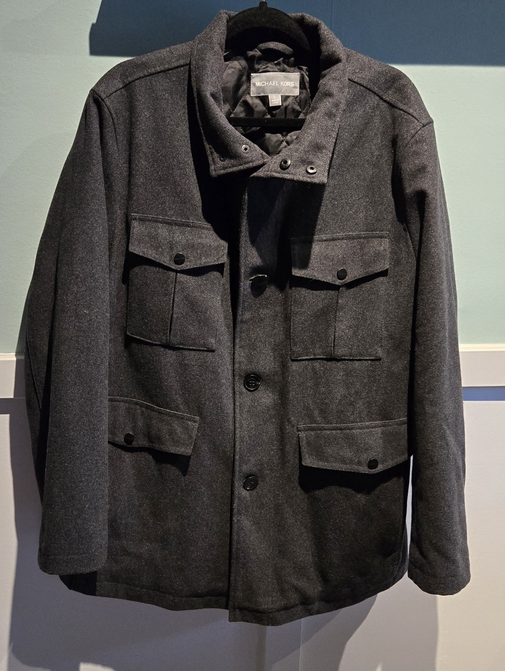 MICHAEL KORS Mens WOOL BLEND Field Jacket Dark Gray Size XL Quilted Lining
